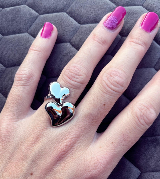 Ring - Double Heart Silver